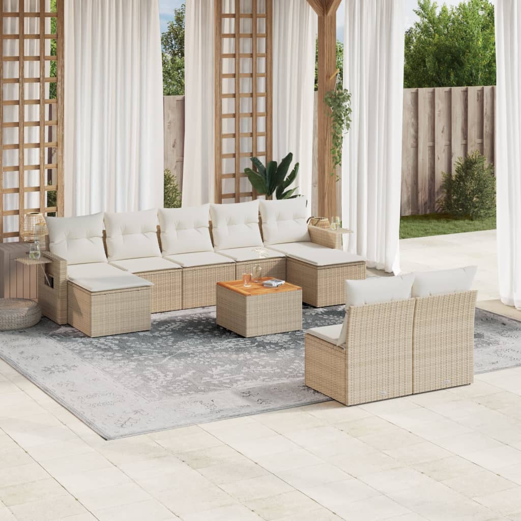 10-tlg. Garten-Sofagarnitur mit Kissen Schwarz Poly Rattan
