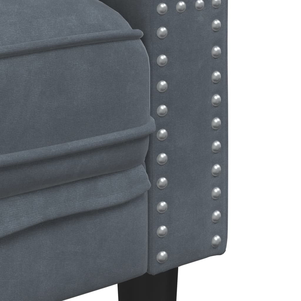 3-tlg. Chesterfield-Sofa-Set mit Nackenrollen Hellgrau Samt