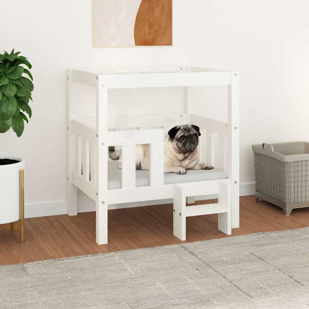 Hundebett Weiß 55,5x53,5x60 cm Massivholz Kiefer
