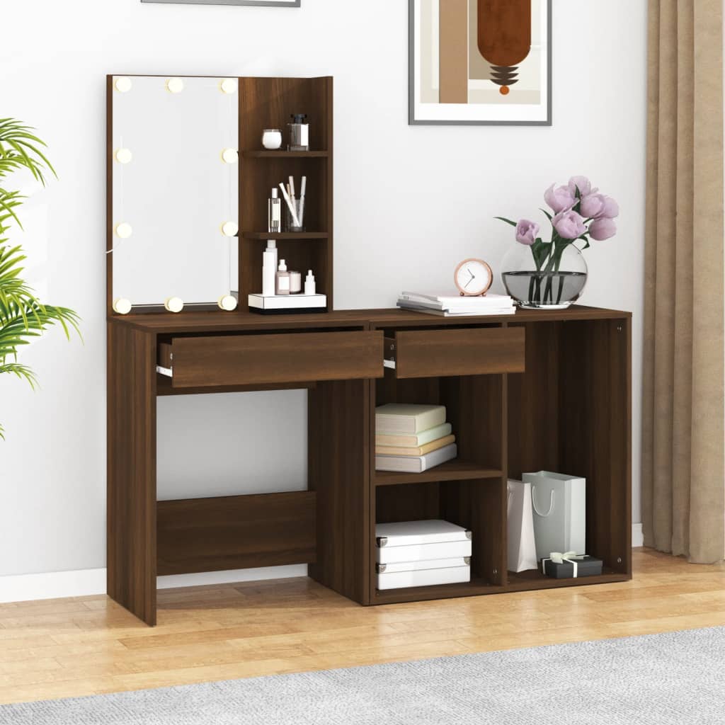 LED-Schminktisch mit Schrank Weiß Holzwerkstoff