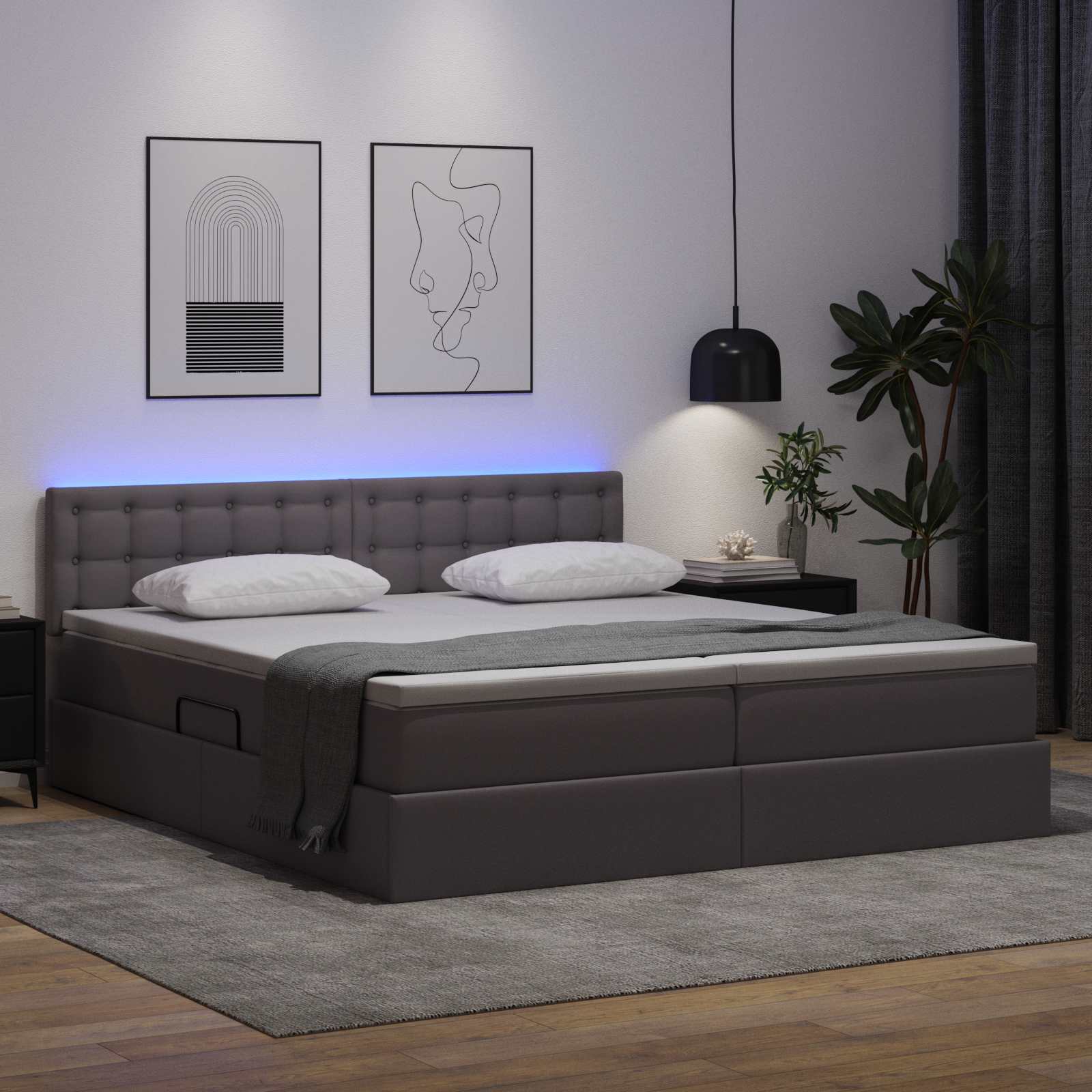 Bett mit Stauraum und LED Schwarz 180 x 200 cm Kunstleder