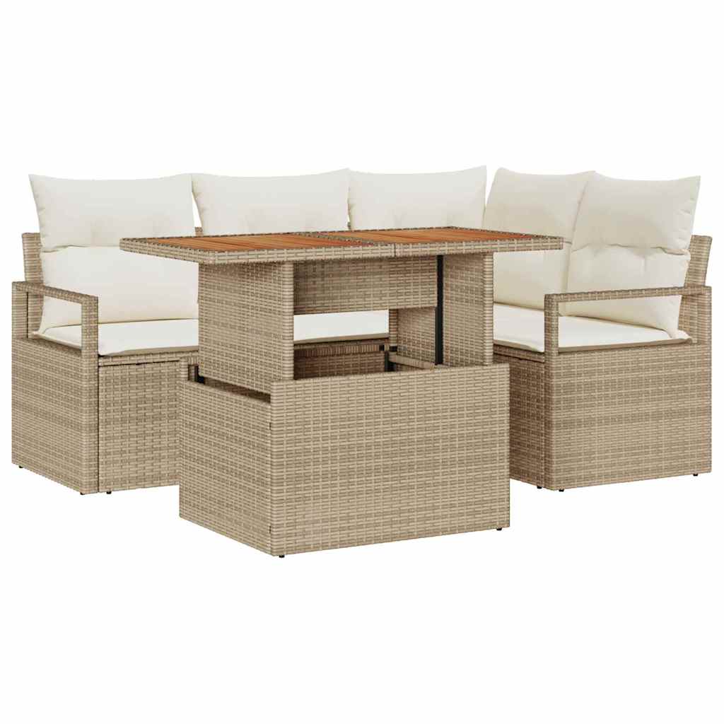 Garten Essgruppe mit Kissen 5 pcs Schwarz und Creme