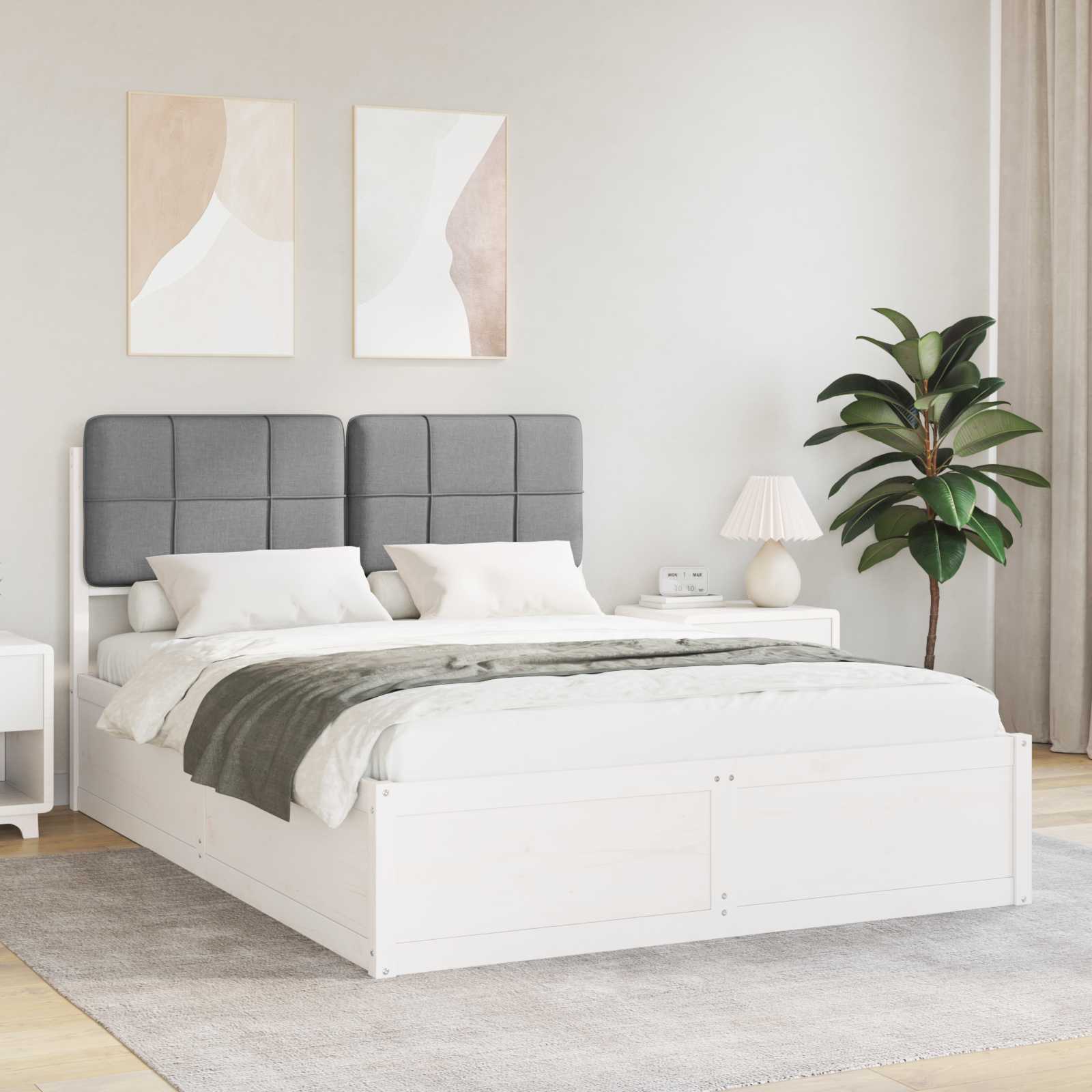 Bettgestell mit gepolstertem Kopfteil Hellgrau 200 x 200 cm