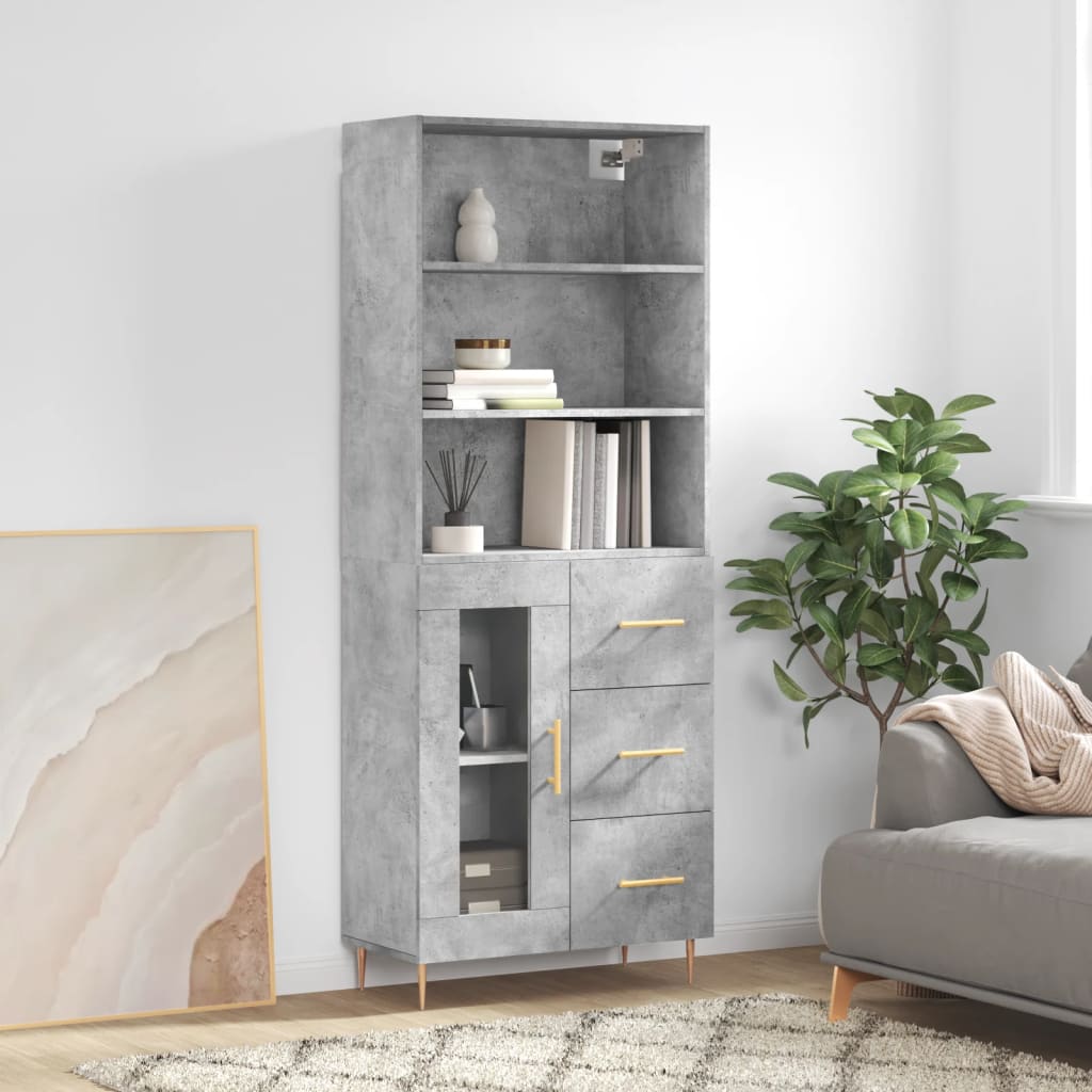 Highboard Hochglanz-Weiß 69,5x34x180 cm Holzwerkstoff