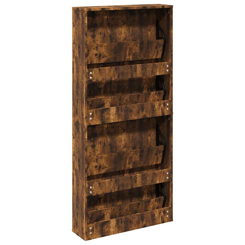 Schuhschrank mit 4 Fächern Spiegel Eiche 63×17×134 cm