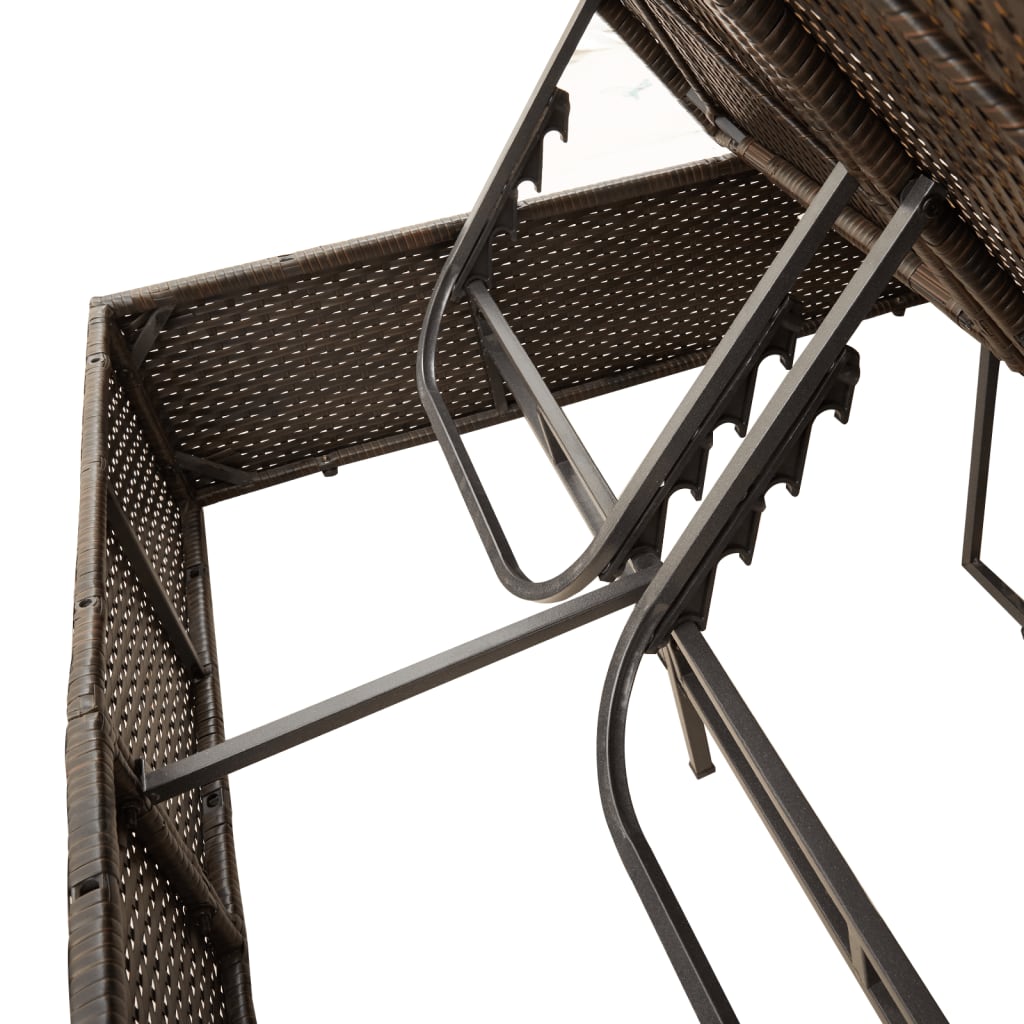 Doppel-Sonnenliege mit Kissen&Sonnenschirm Schwarz Poly Rattan