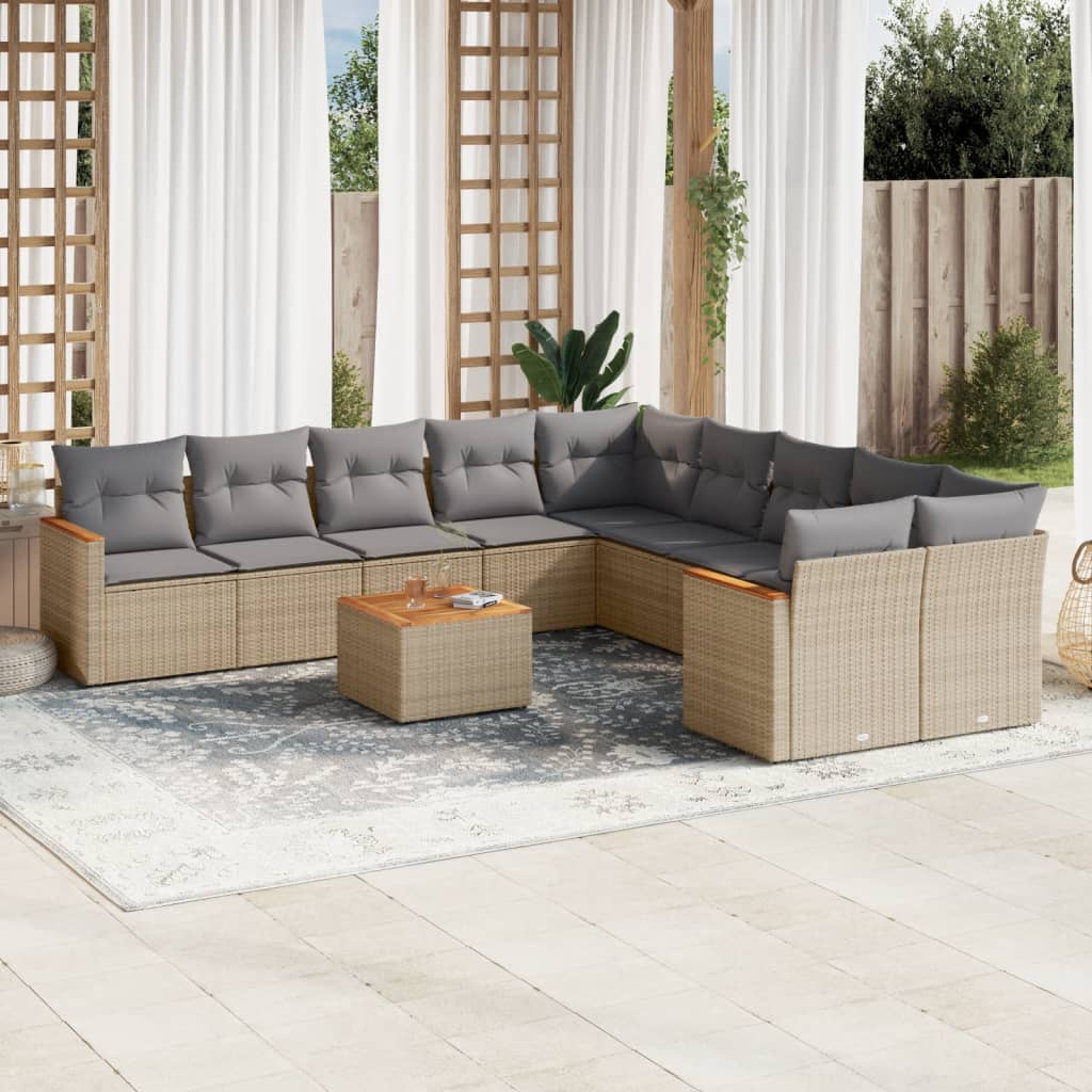 10-tlg. Garten-Sofagarnitur mit Kissen Schwarz Poly Rattan