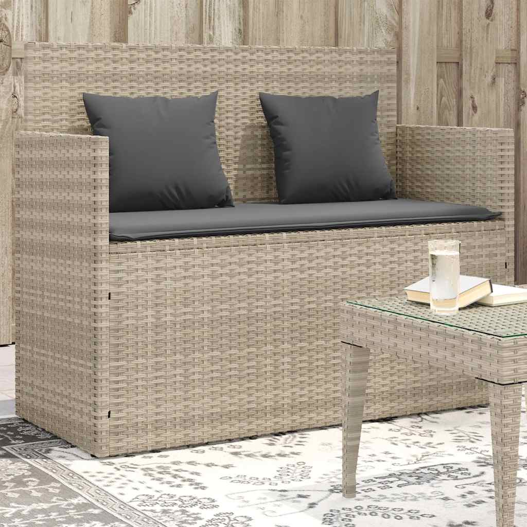 Gartenbank mit Kissen Schwarz Poly Rattan