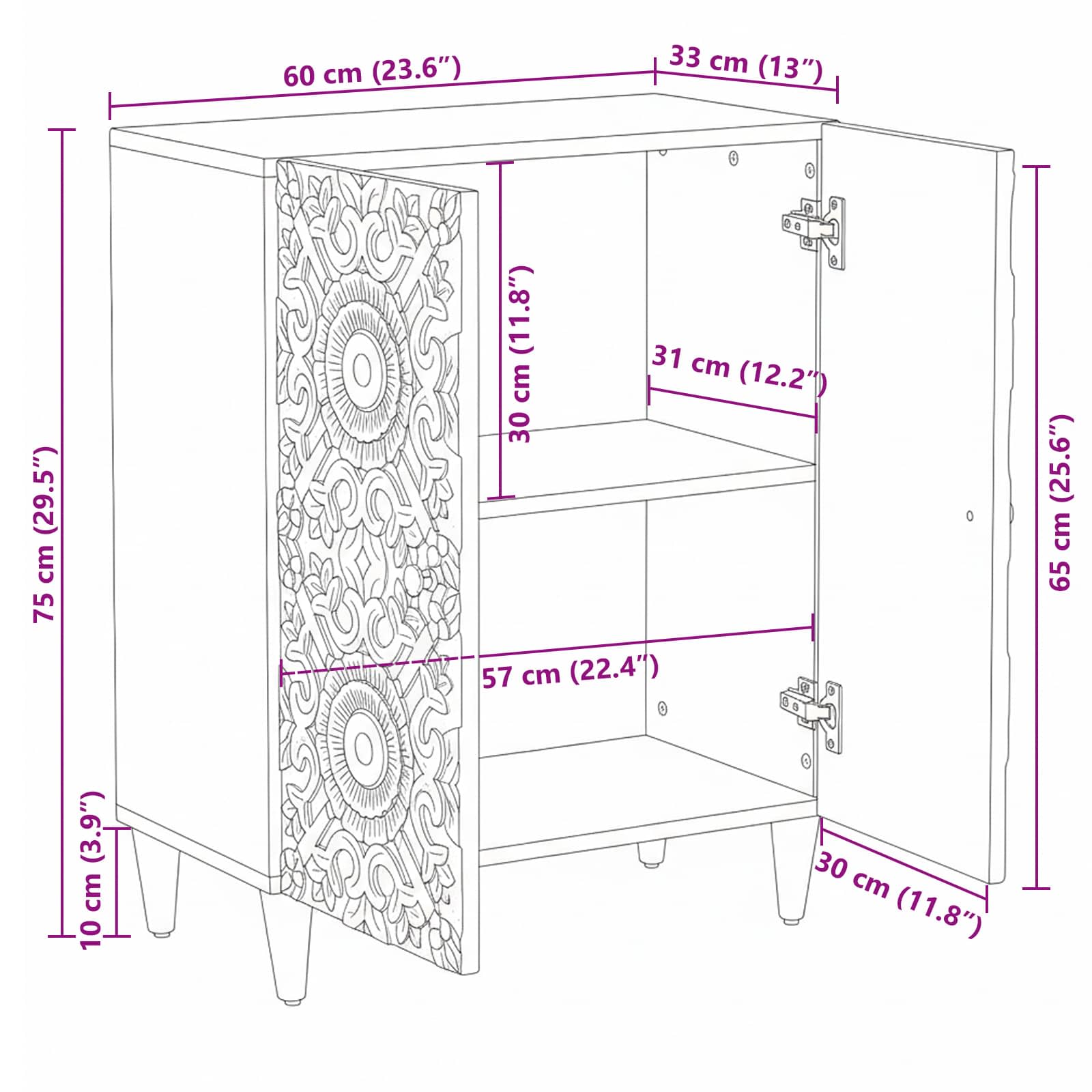 Aufbewahrungs-Sideboard Braun 60 x 33,5 x 75 cm