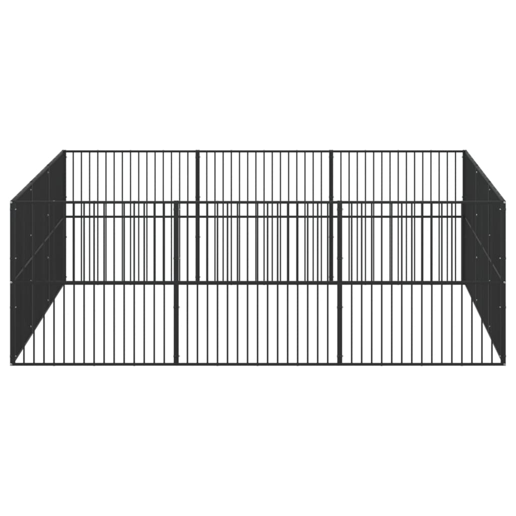 Hundelaufstall 4-tlg. Schwarz Verzinkter Stahl