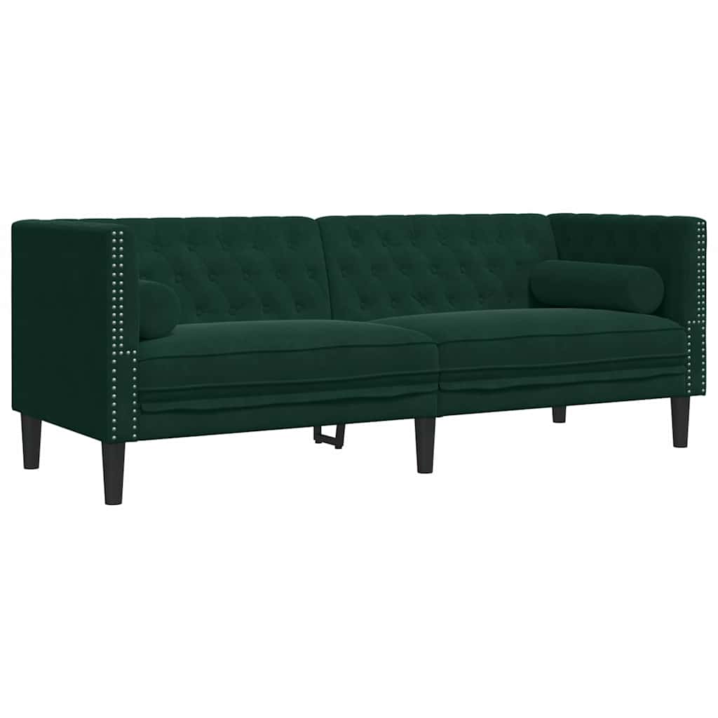 3-tlg. Chesterfield-Sofa-Set mit Nackenrollen Hellgrau Samt