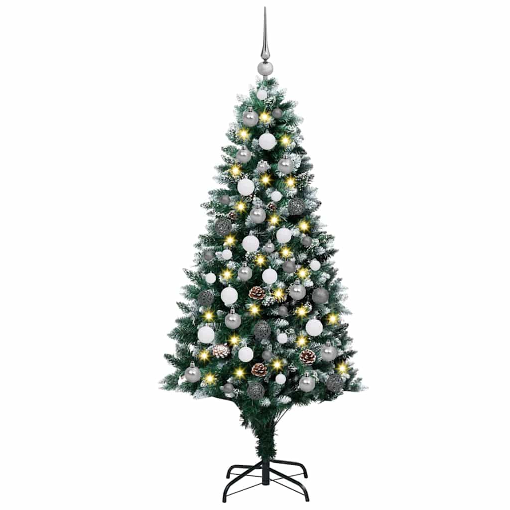 Künstlicher Weihnachtsbaum mit LEDs Kugeln Zapfen 150 cm