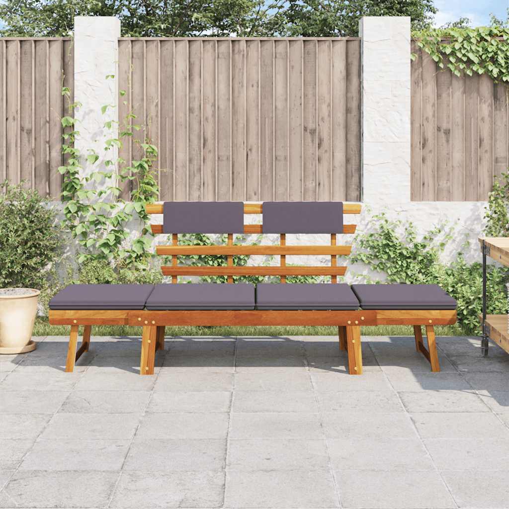 Gartenbank mit Auflagen 2-in-1 190 cm Grau Massivholz Akazie