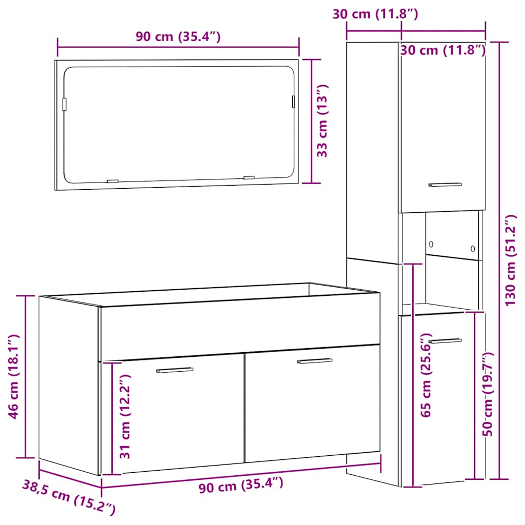 3-tlg. Badmöbel-Set Betongrau Holzwerkstoff