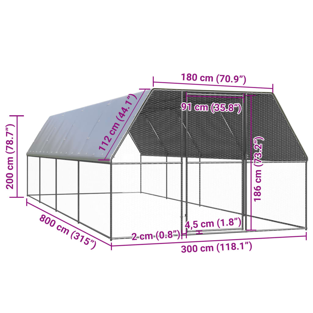 Outdoor-Hühnerkäfig 2x4x2 m Verzinkter Stahl