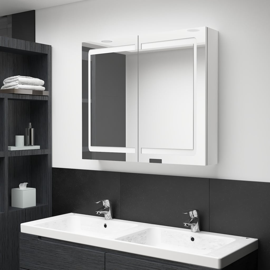 LED-Spiegelschrank fürs Bad Betongrau 80x12x68 cm