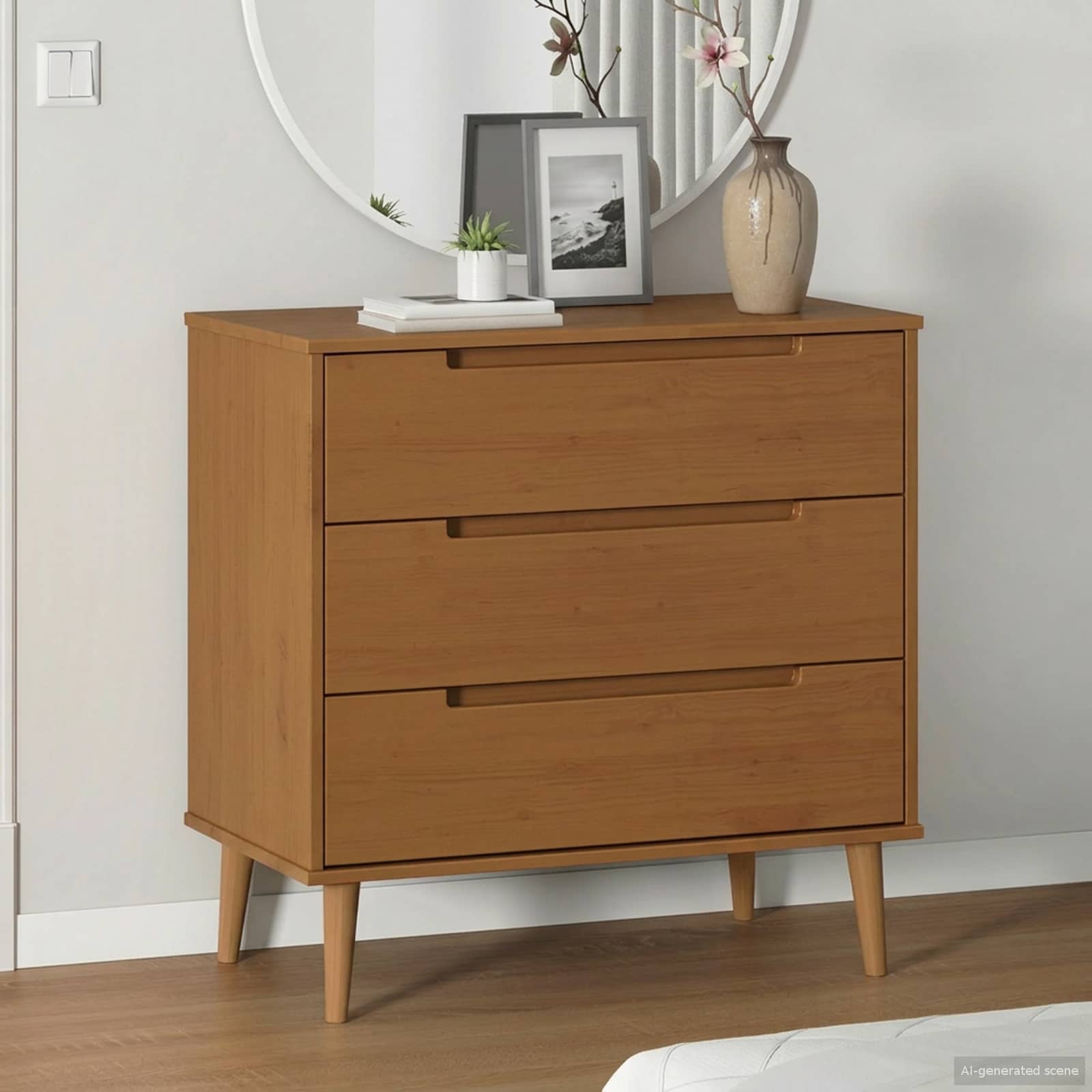 Schubladenschrank MOLDE Braun 80x40x80 cm Massivholz Kiefer