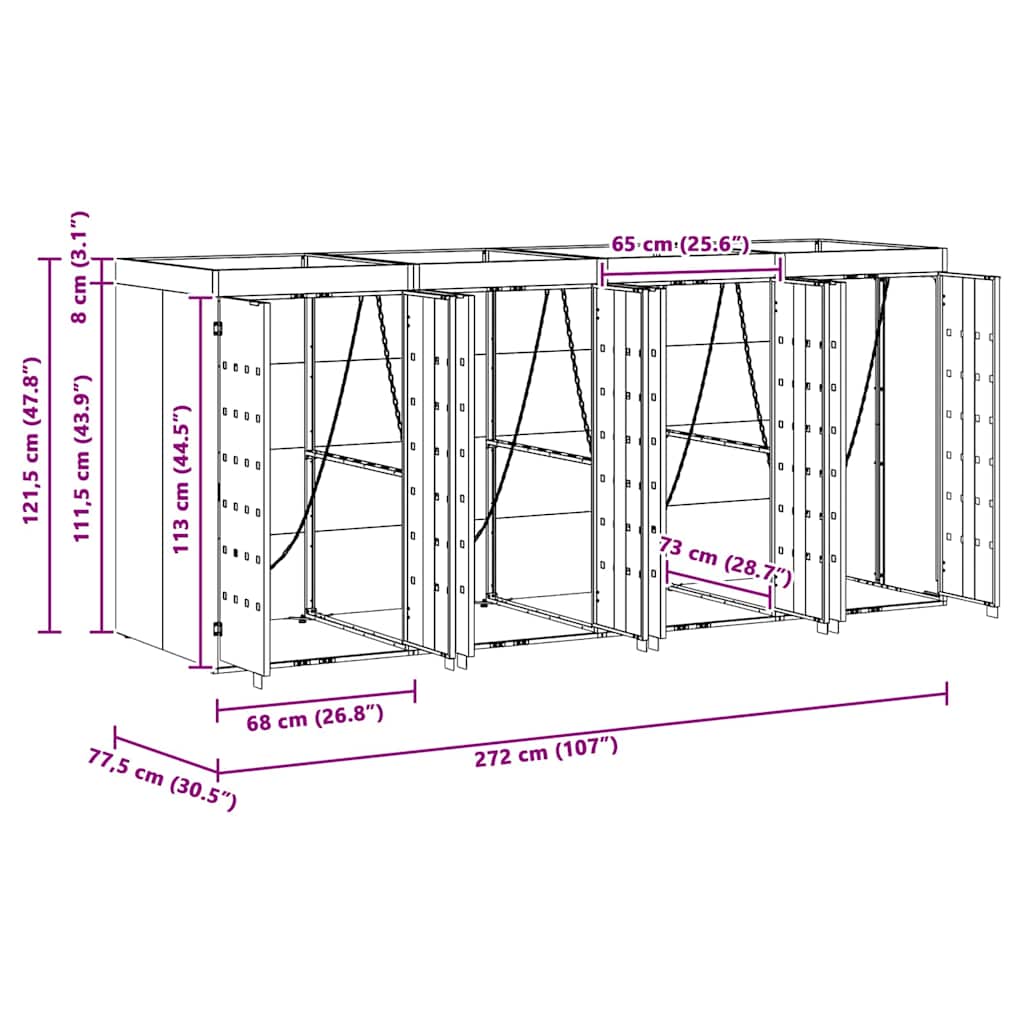 Mülltonnenbox für 2 Tonnen Schwarz 138x79x117 cm Stahl