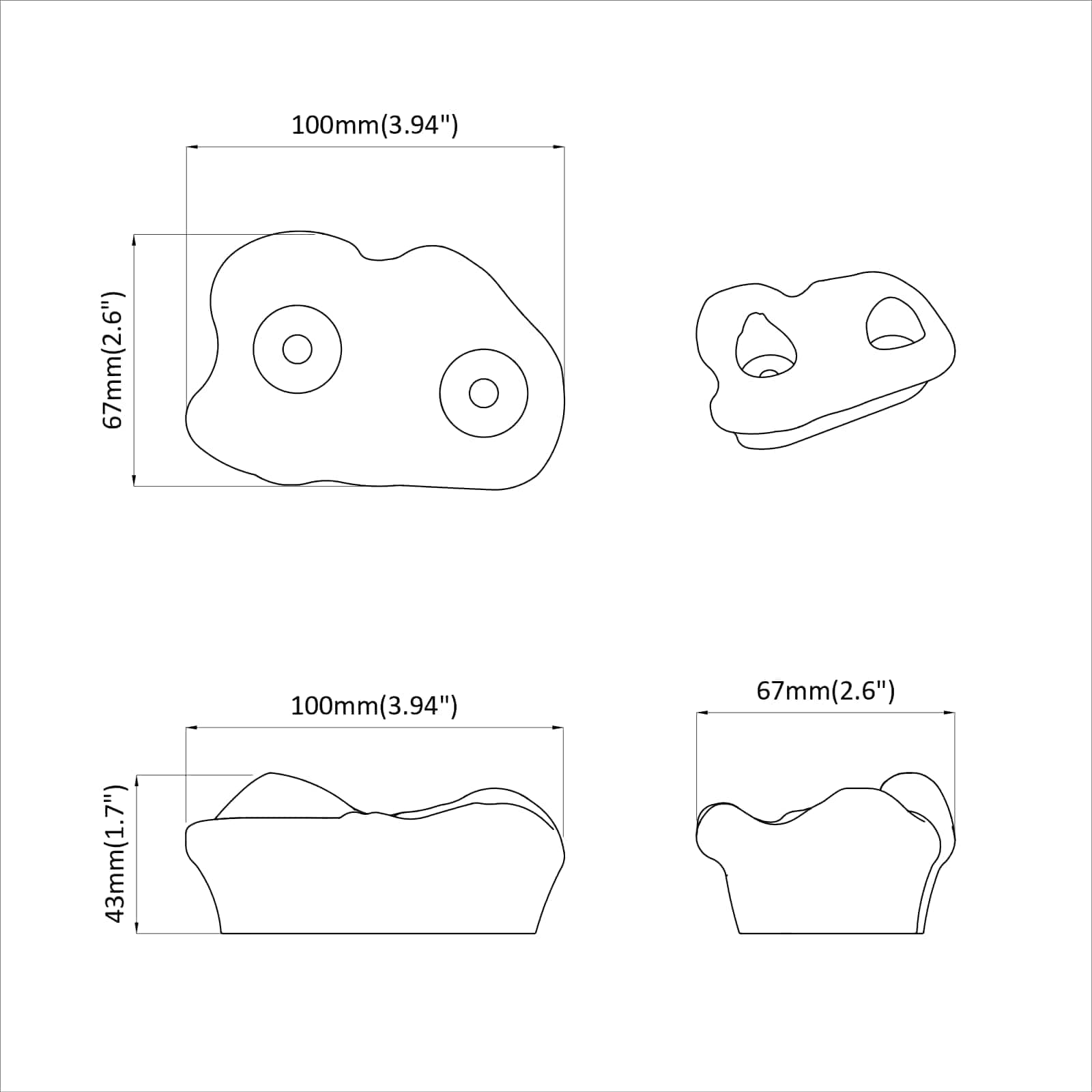 Klettergriff 2 pcs Rot 100 x 67 x 43 mm PP
