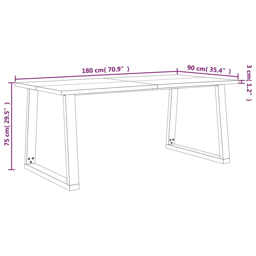 Esstisch Baumkante 140x80x75 cm Massivholz Akazie