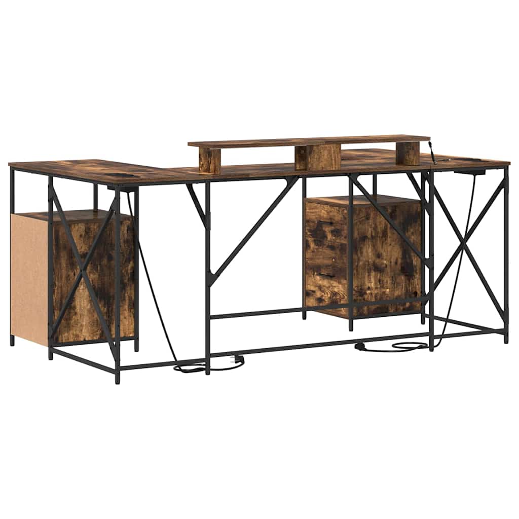 Schreibtisch mit Regal Schwarz Eichen-Optik 182 x 101 x 87,5 cm