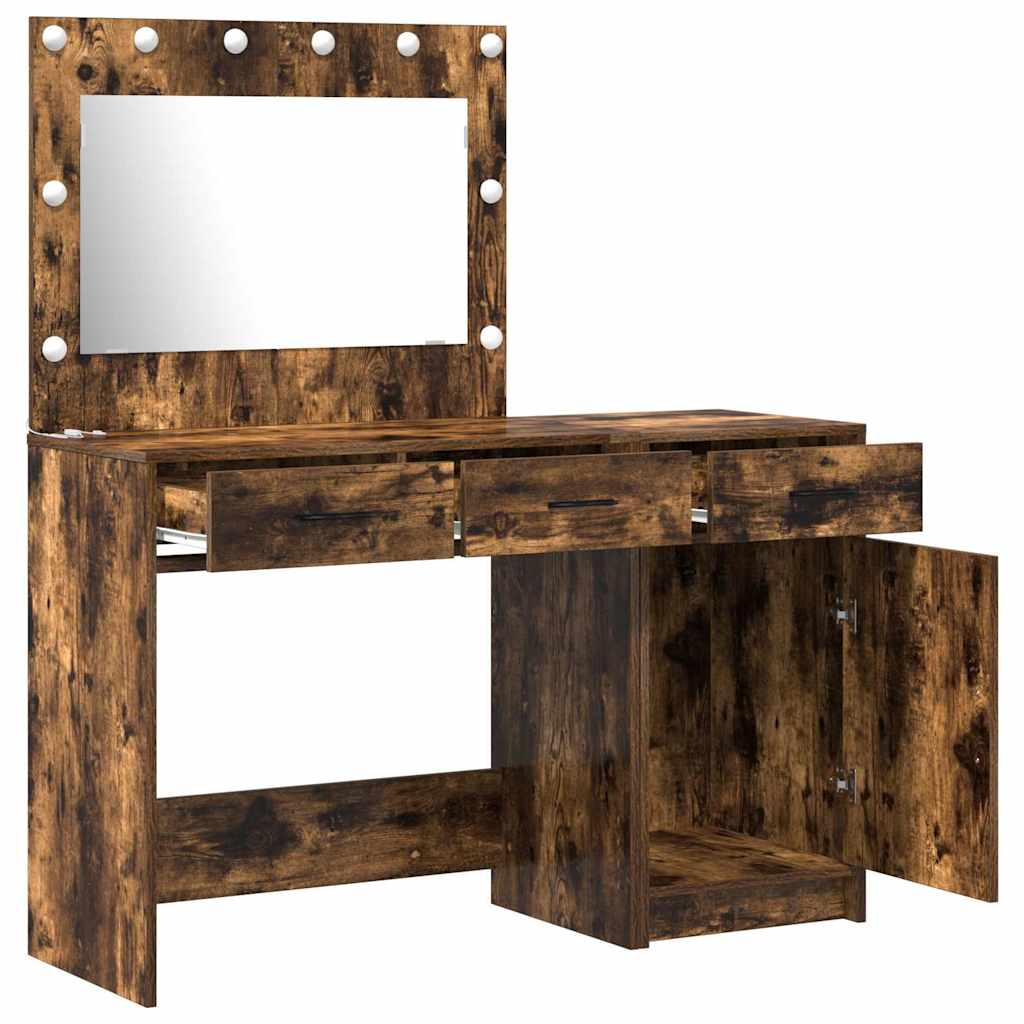 Schminktisch mit Spiegelbeleuchtung 2 pcs Weiß Holzwerkstoff