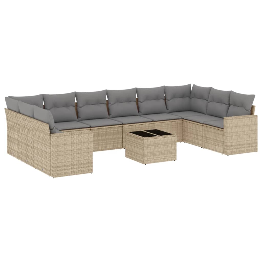 10-tlg. Garten-Sofagarnitur mit Kissen Schwarz Poly Rattan