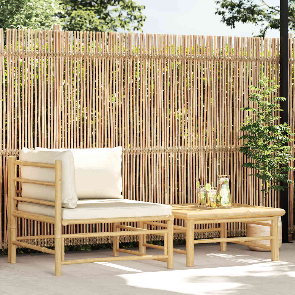 3-tlg. Garten-Lounge-Set mit Kissen Bambus