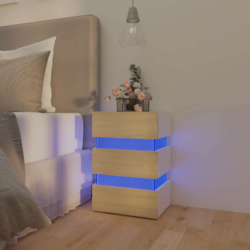 LED-Nachttisch Weiß 45x35x67 cm Holzwerkstoff