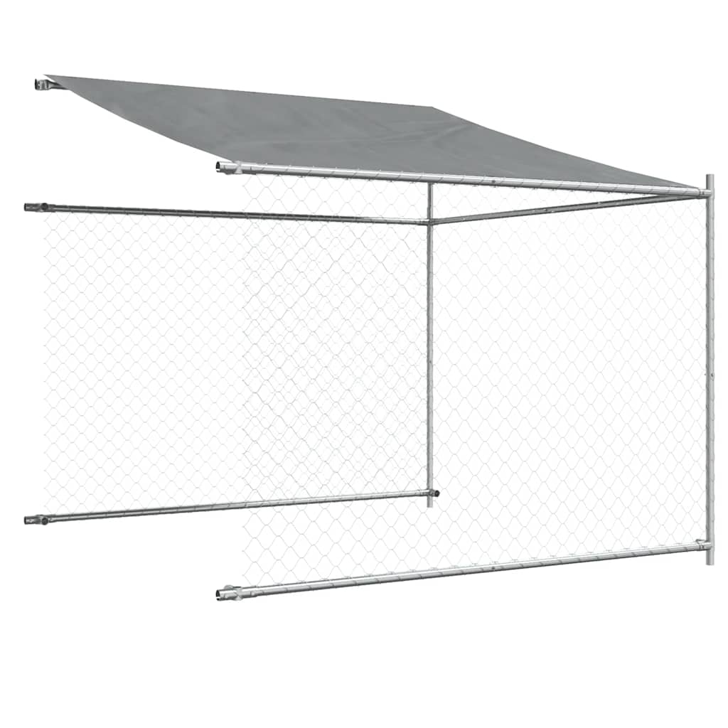 Hundezwinger mit Dach und Tür Grau 2x2x2 m Verzinkter Stahl