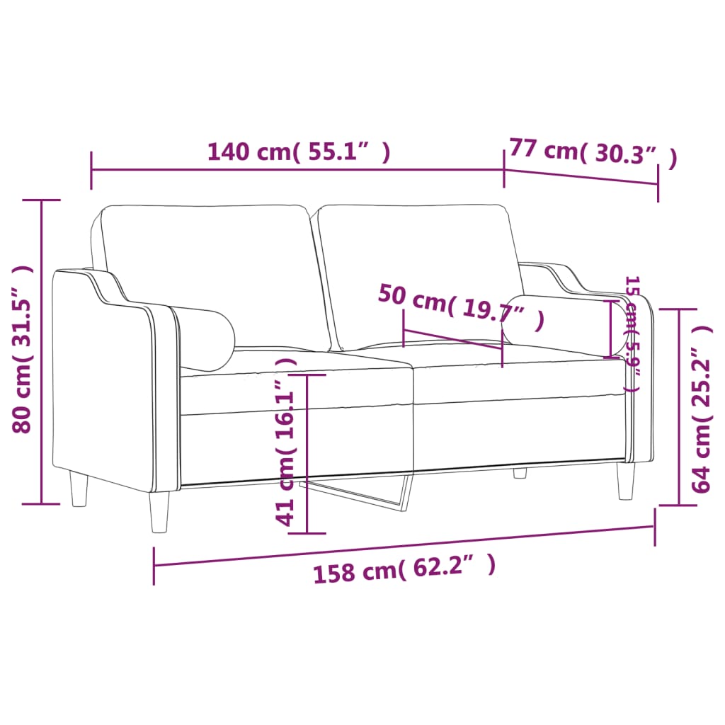 2-Sitzer-Sofa mit Zierkissen Braun 120 cm Stoff