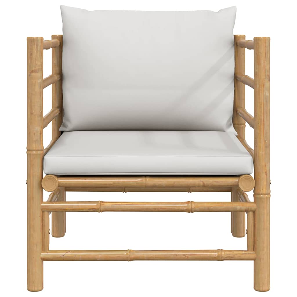 3-tlg. Garten-Lounge-Set mit Hellgrauen Kissen Bambus