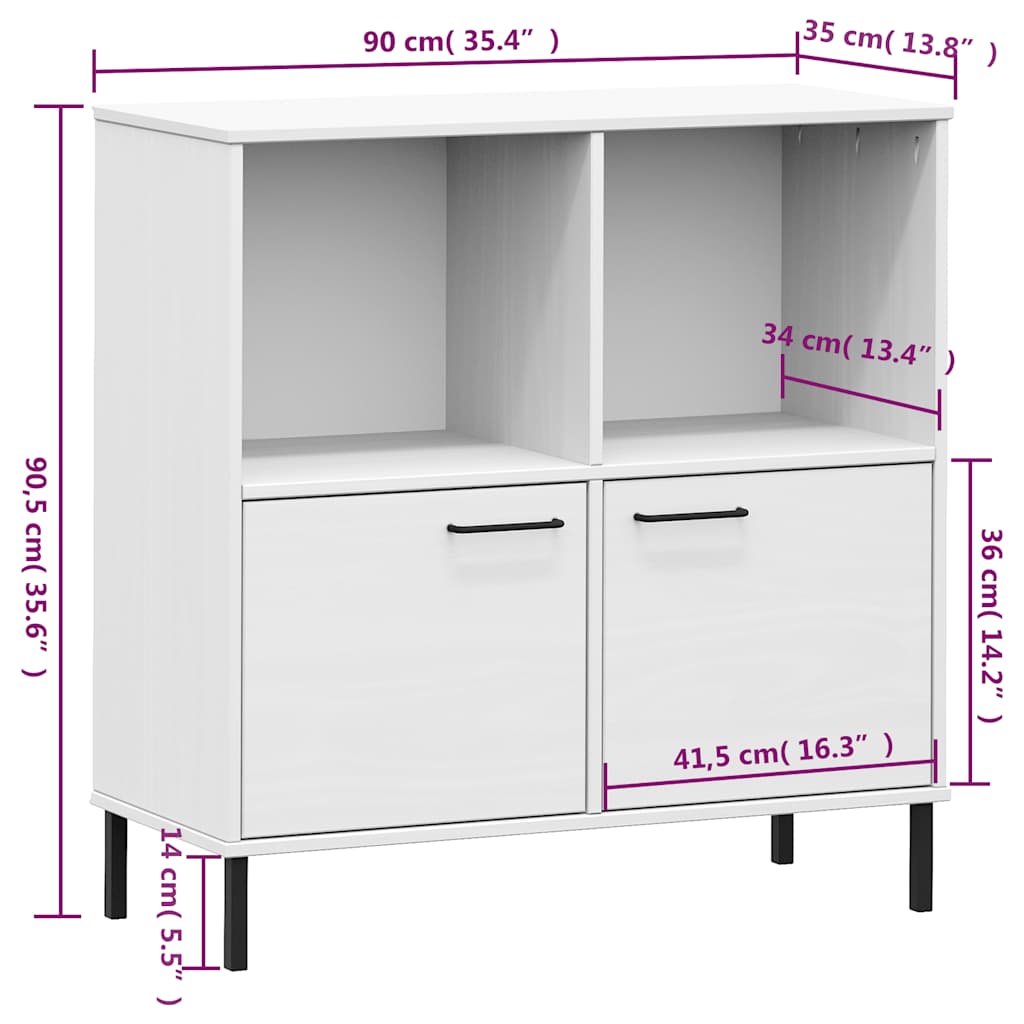 Bücherregal OSLO mit Metallbeinen Braun 90x35x90,5cm Massivholz