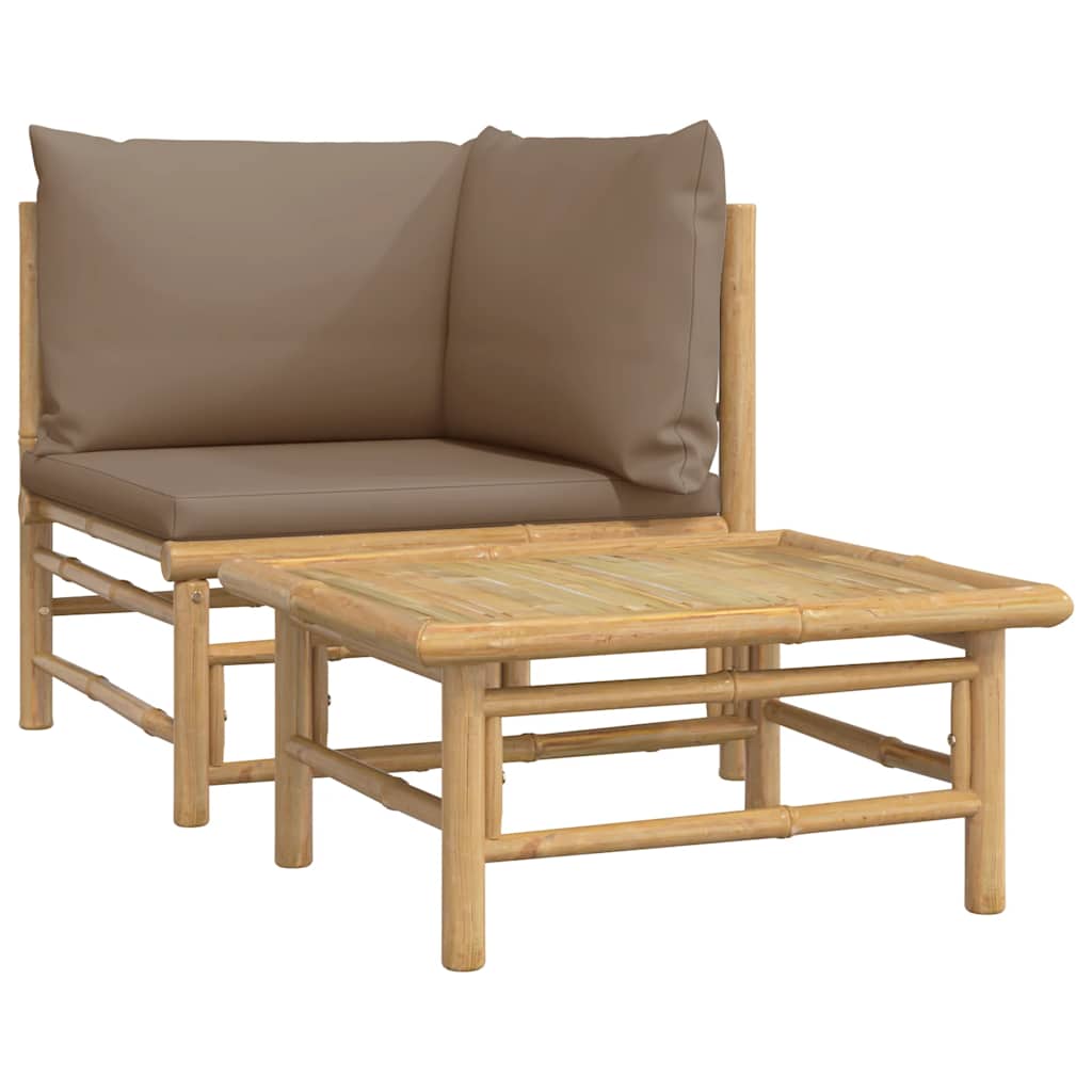 3-tlg. Garten-Lounge-Set mit Hellgrauen Kissen Bambus