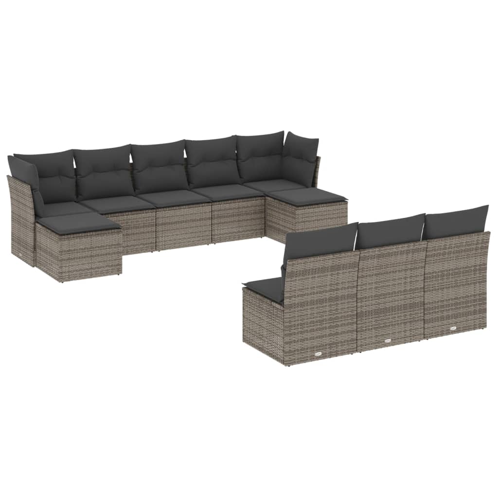10-tlg. Garten-Sofagarnitur mit Kissen Schwarz Poly Rattan