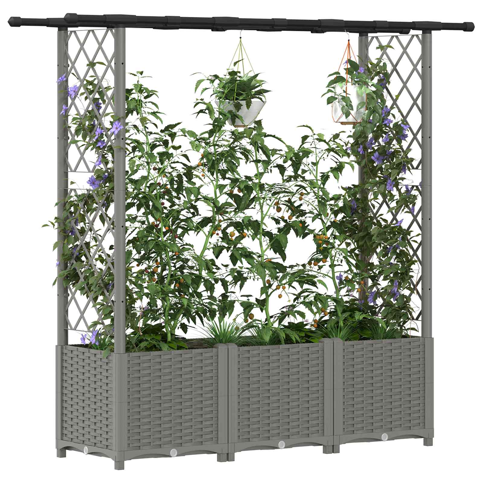 Hochbeet mit Rankgitter und Dach Braun 124 x 40 x 123 cm PP