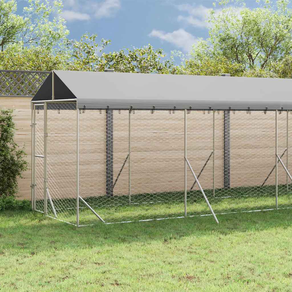 Outdoor-Hundezwinger mit Dach Silbern 2x6x2,5m Verzinkter Stahl