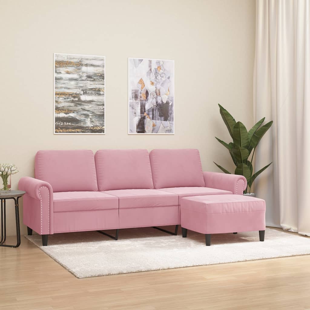 3-Sitzer-Sofa mit Hocker Hellgrau 180 cm Samt
