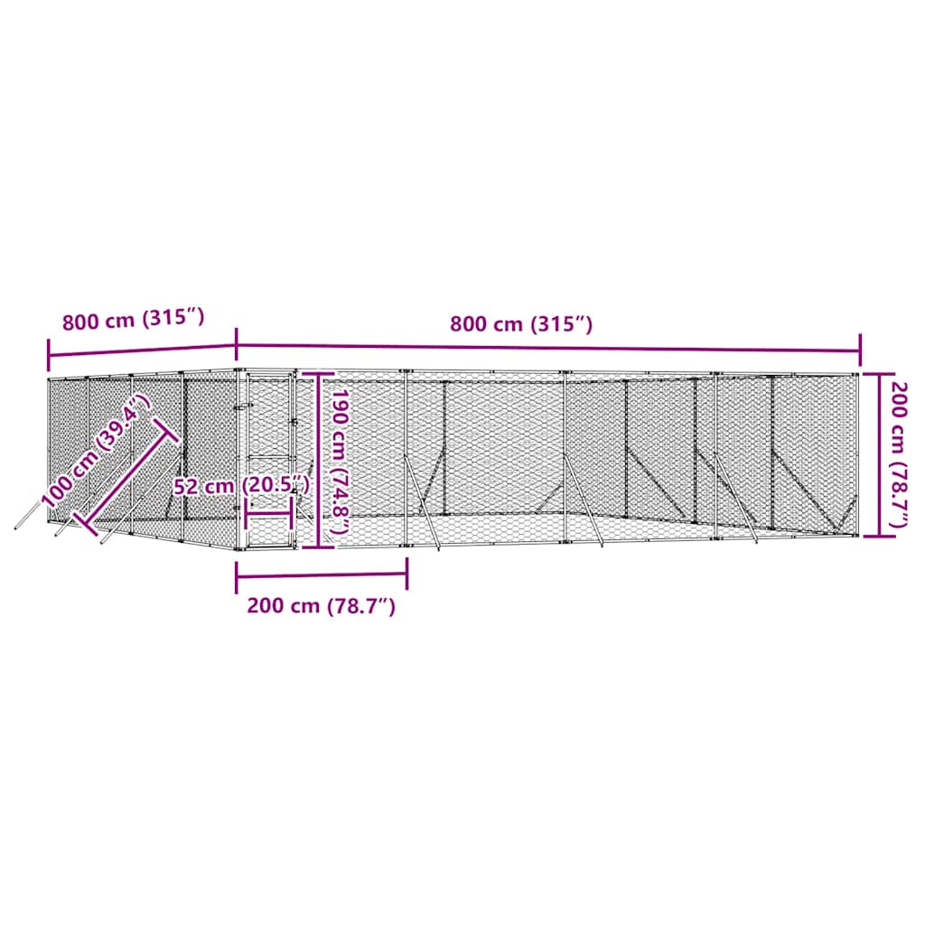 Outdoor-Hundezwinger Silbern 2x2x2 m Verzinkter Stahl