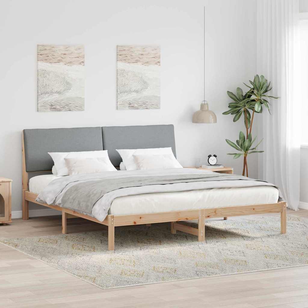 Bettgestell Braun und hellgrau 200 x 200 cm Massivholz Kiefer