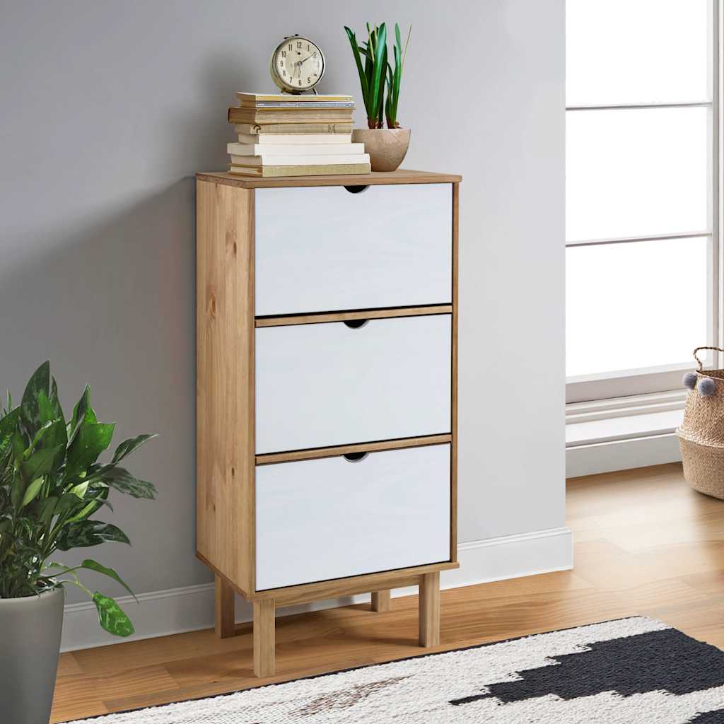 Schuhschrank OTTA mit 3 Schubladen Braun Massivholz Kiefer
