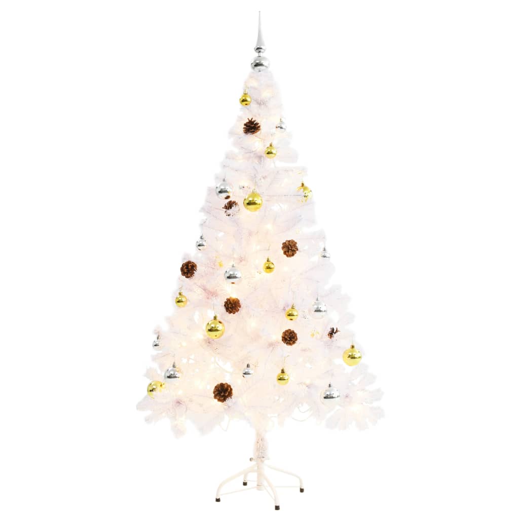 Künstlicher Weihnachtsbaum mit Beleuchtung & Kugeln Grün 150 cm