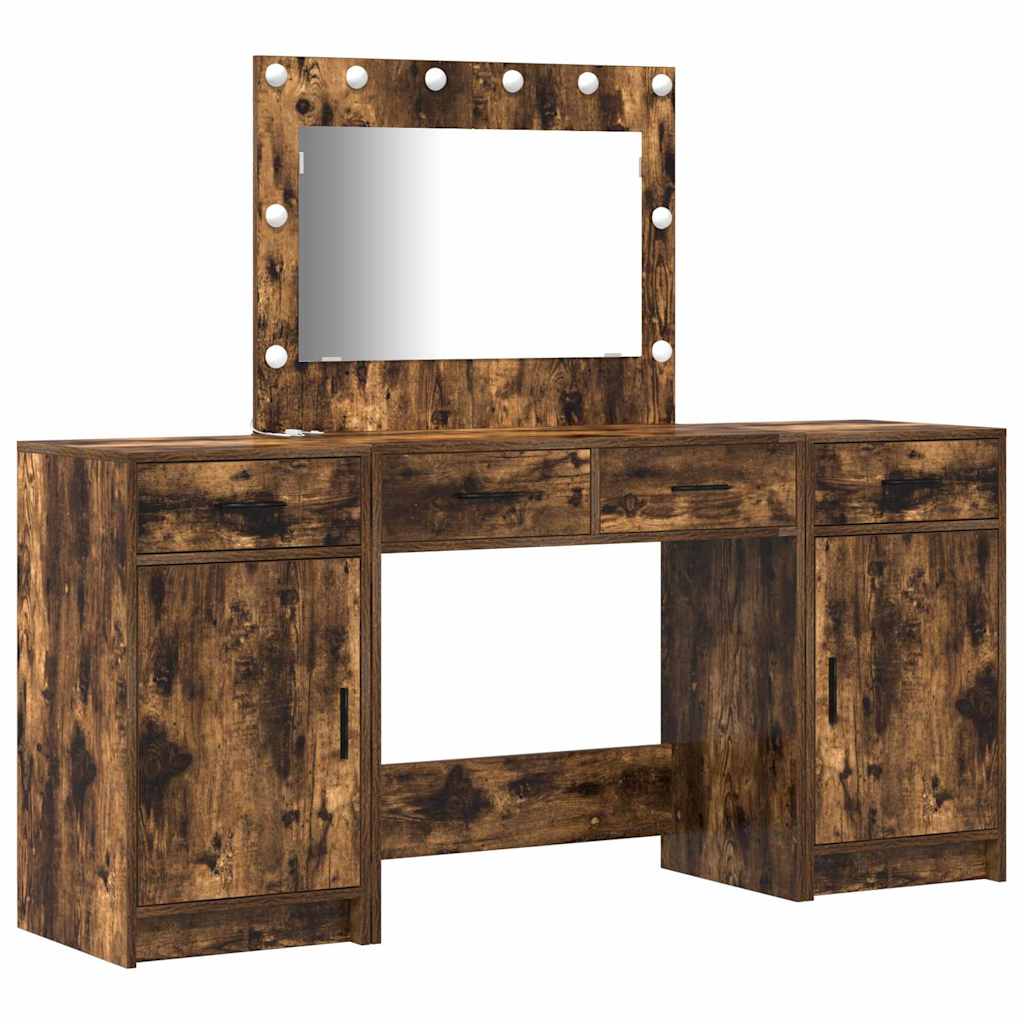 Schminktisch mit Spiegelbeleuchtung 3 pcs Weiß Holzwerkstoff
