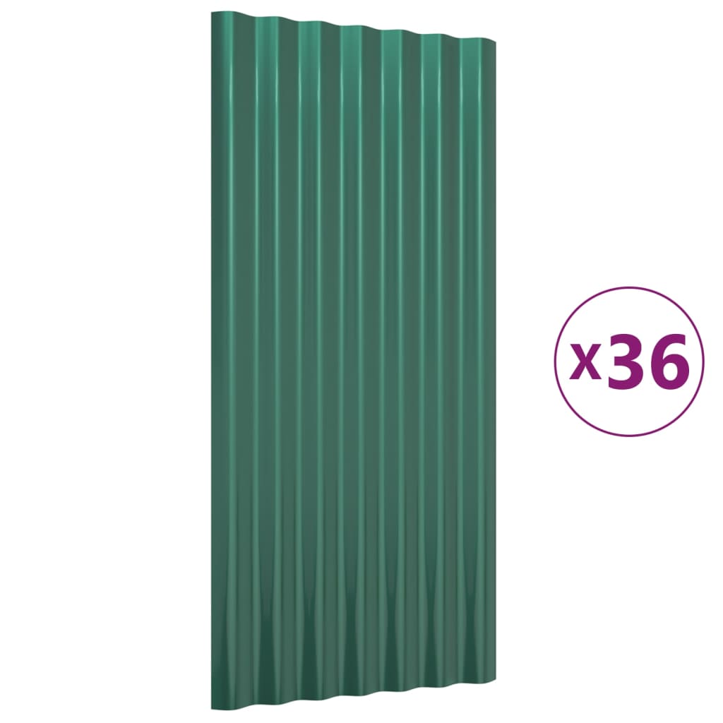 Dachpaneele 12 Stk. Verzinkter Stahl Grün 100x36 cm