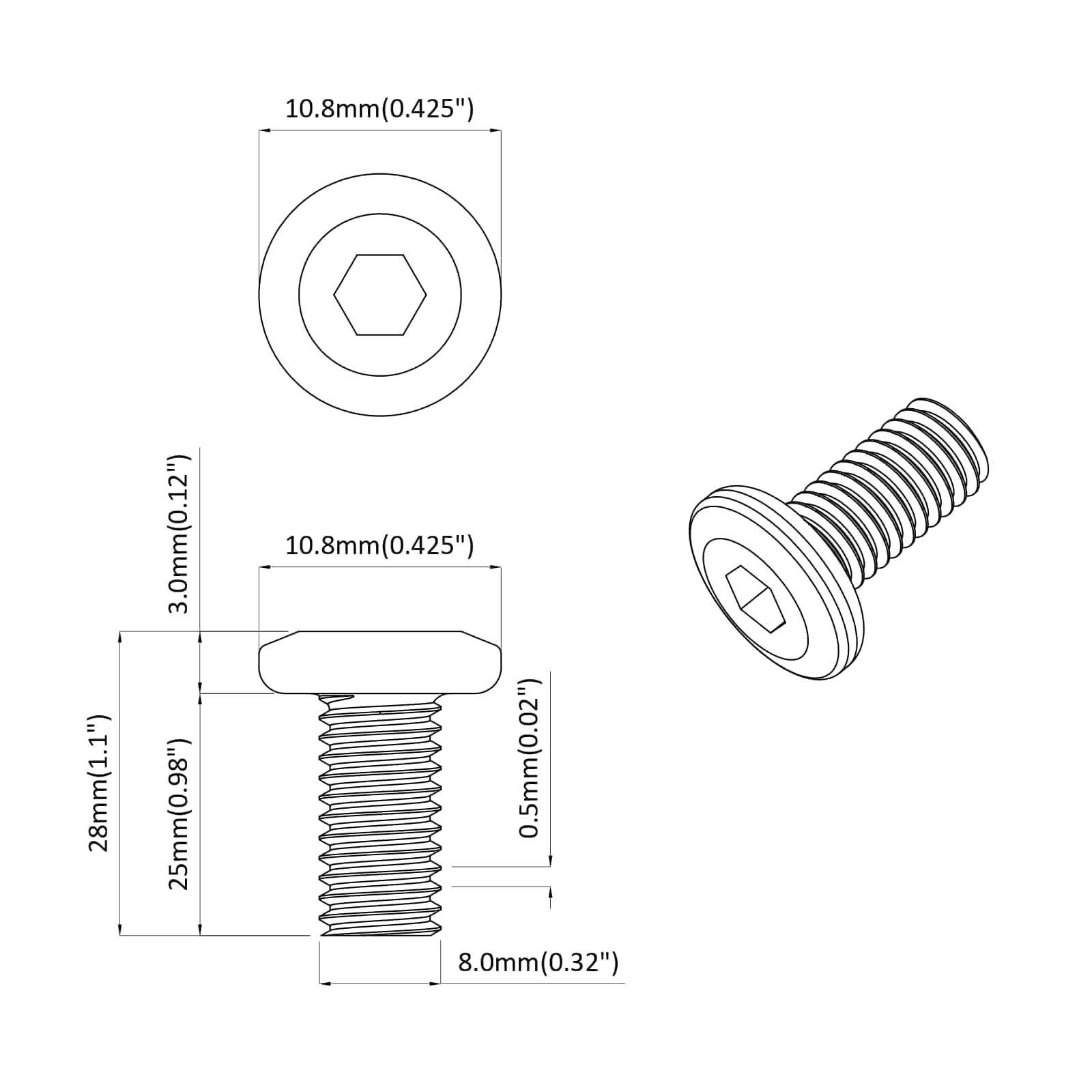 Schraube 2 pcs Silber 8 x 25 mm Stahl