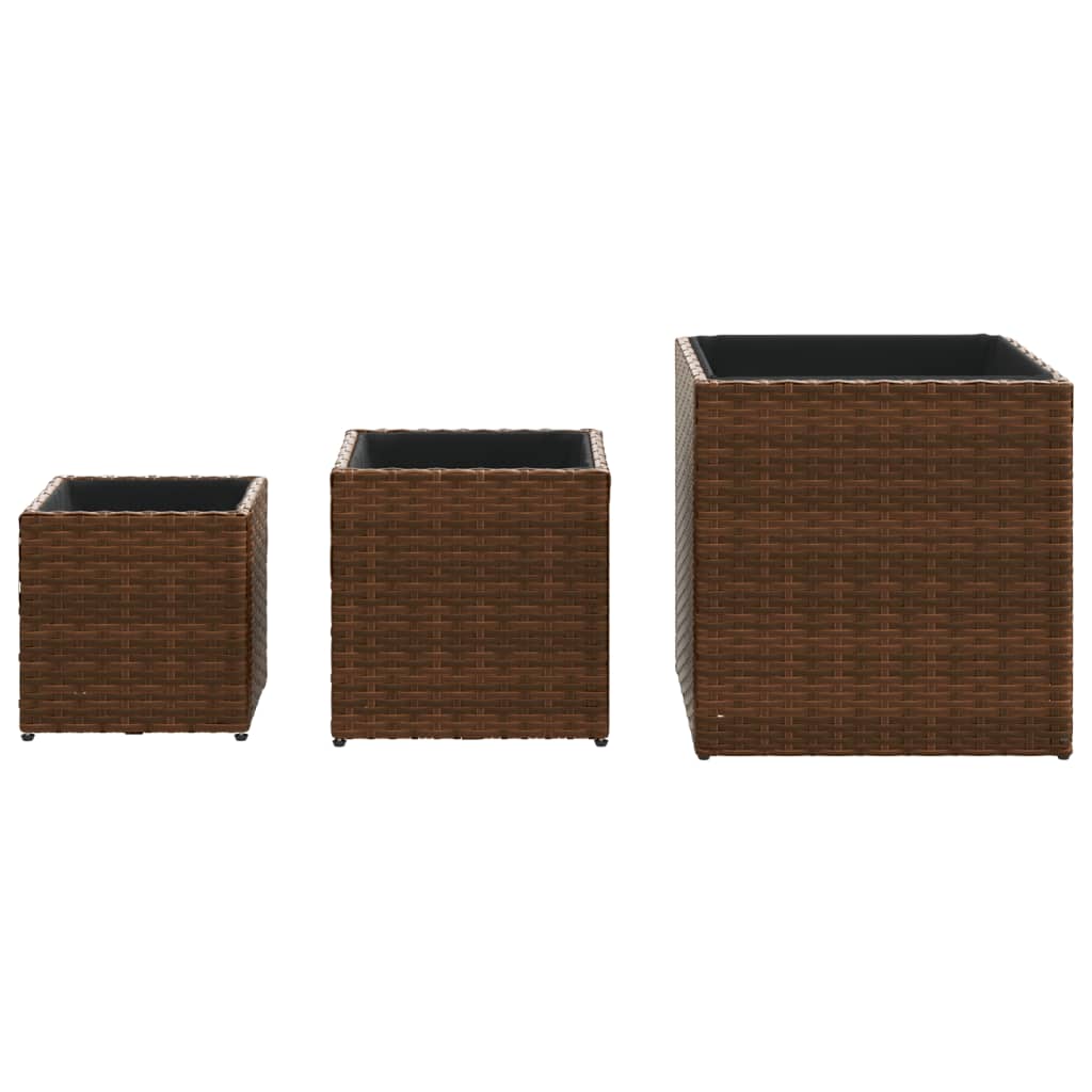 Pflanzkübel 3 Stk. Schwarz Poly Rattan