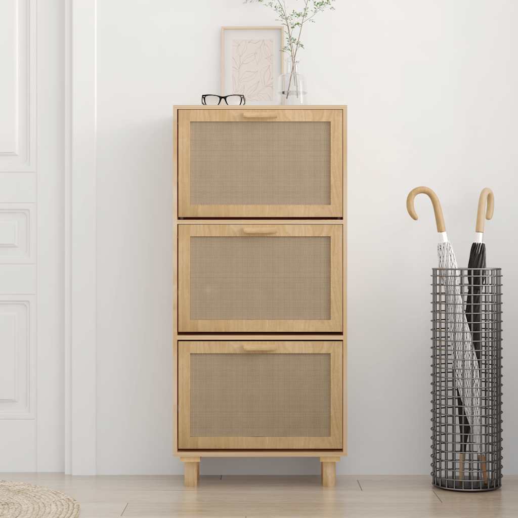 Schuhschrank Weiß 52x25x115 cm Holzwerkstoff & Rattan Natur