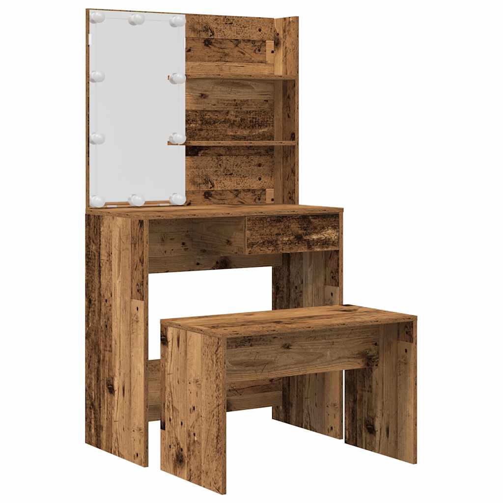 Schminktisch-Set mit LED Weiß Holzwerkstoff