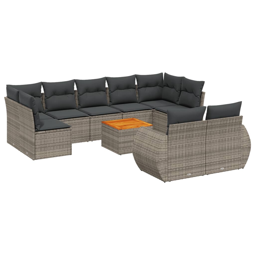 10-tlg. Garten-Sofagarnitur mit Kissen Schwarz Poly Rattan