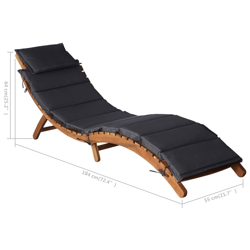 Sonnenliege mit Auflage Beige Massivholz Akazie